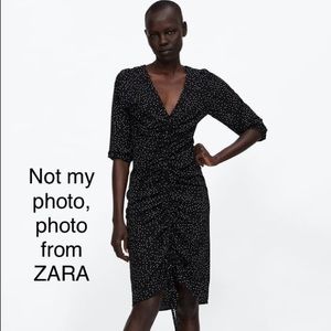 ZARA draped black polka dot dress